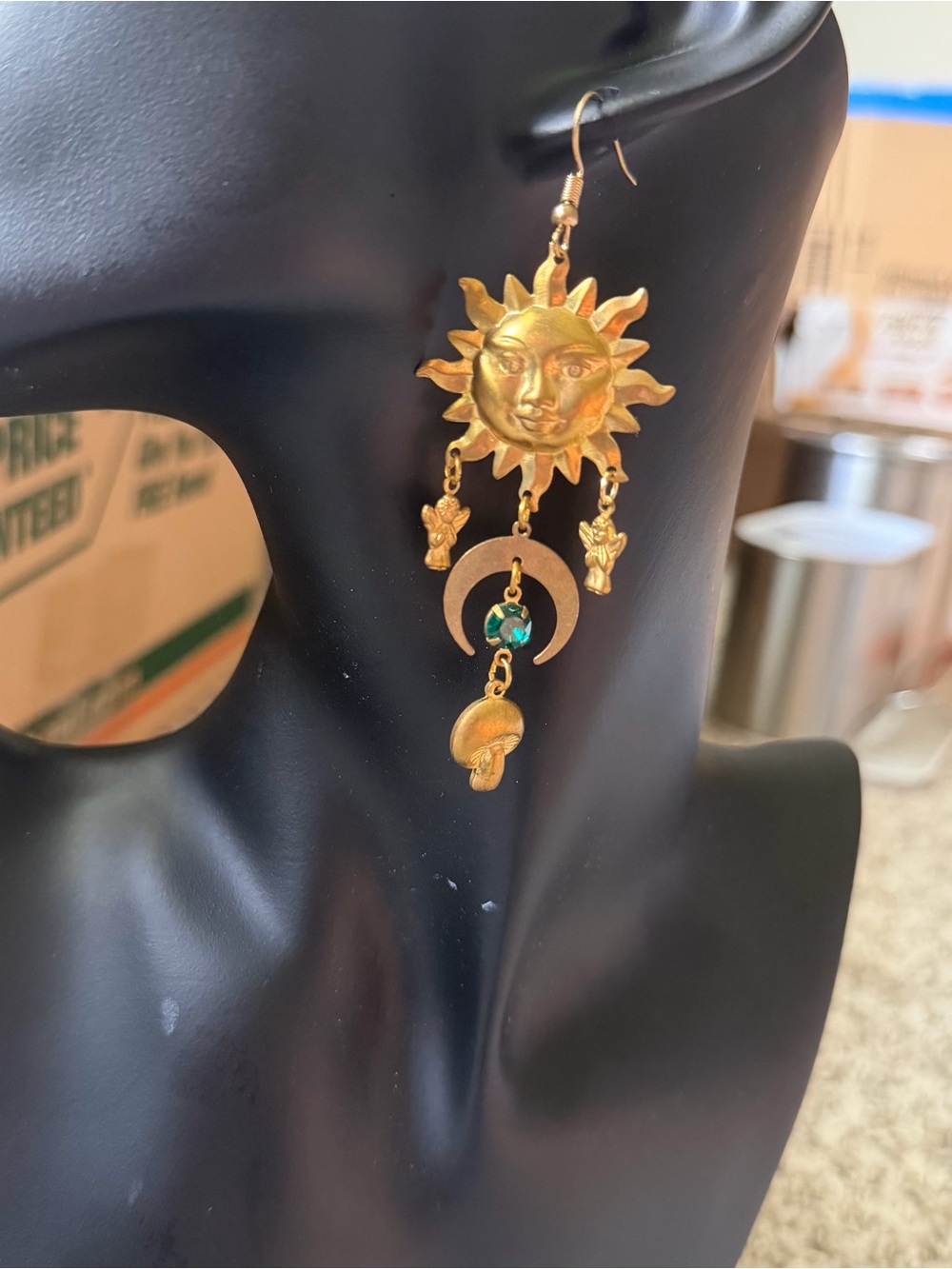 Whimsigoth Celestial Sun Angel Mushroom Gemstone earrings